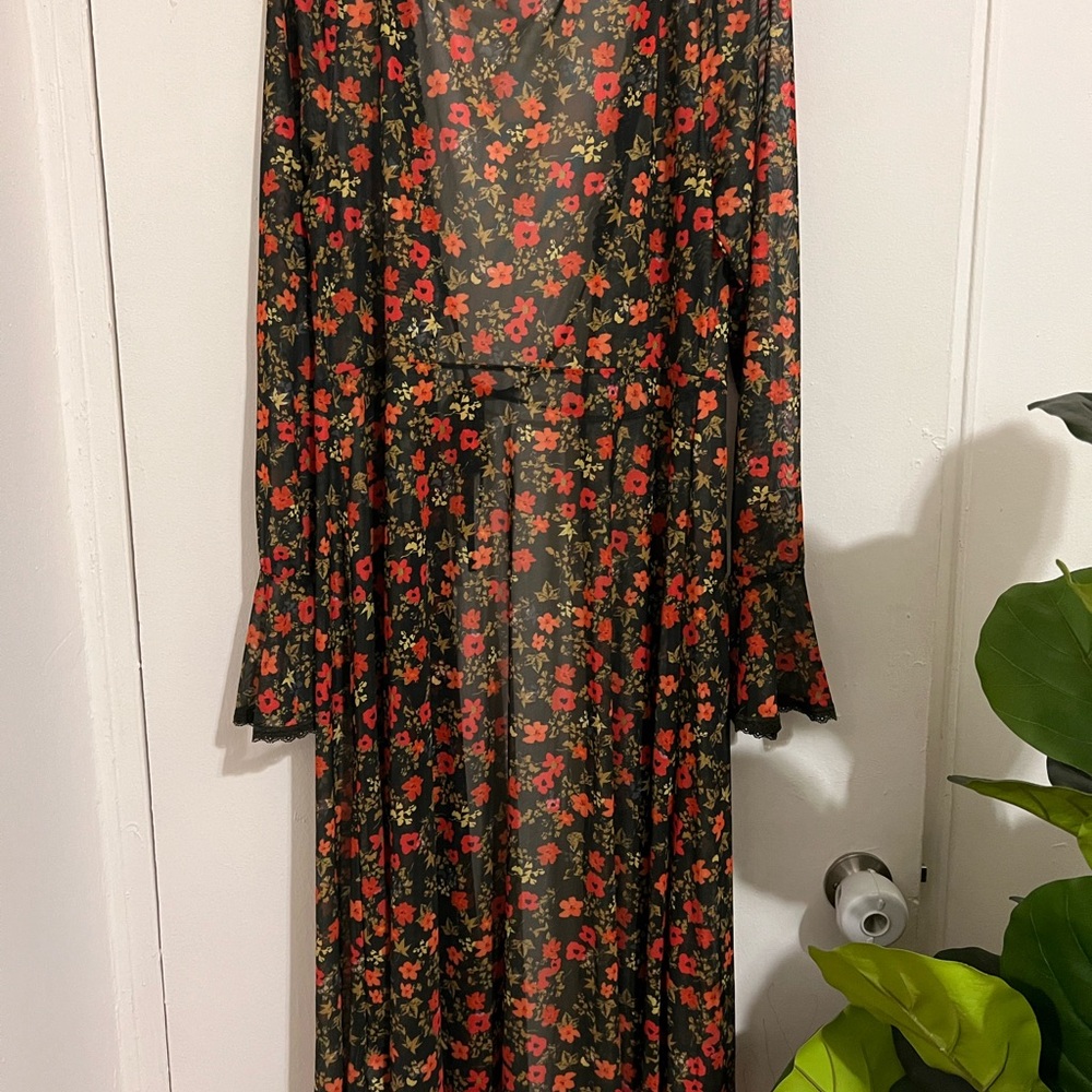 Black Sheer Floral Maxi Dress with Red Flowers - Picture 5 of 7
